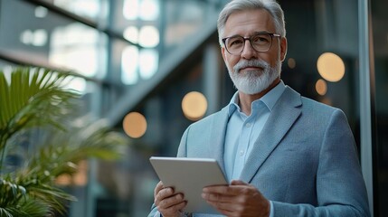 Poster - Professional Man Holding Tablet in Modern Environment