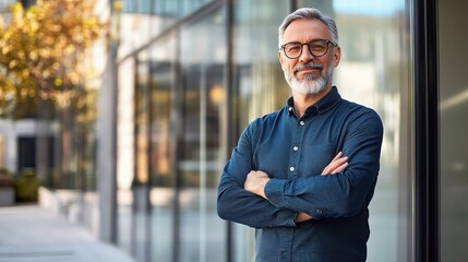 Sticker - Confident Senior Man with Glasses in Urban Setting