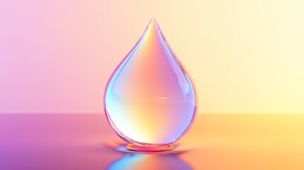 Wall Mural - A vibrant 3d illustration of a skincare droplet, showcasing its glossy surface and light reflections. The droplet is isolated against a soft background, symbolizing purity and hydration