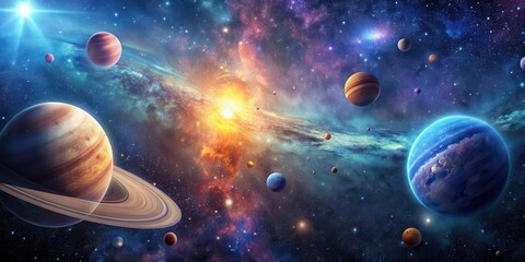 Wall Mural - Beautiful universe full of stars and planets, galaxy, celestial, cosmos, space, astronomy, exploration, infinite