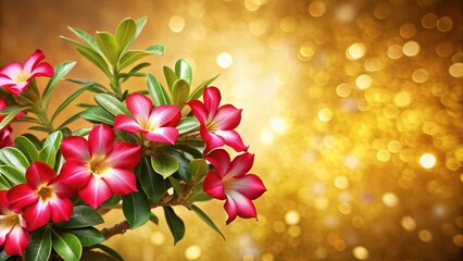 Vibrant Adenium flowers blooming on a luxurious golden background, Adenium, flowers, bloom, vibrant, golden, background