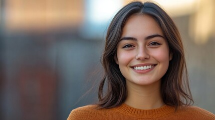 Wall Mural - Smiling Young Woman with Natural Background