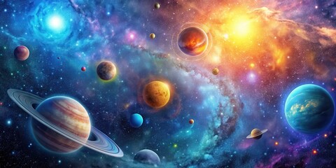 Wall Mural - Galaxy in space with colorful stars and planets , space, universe, astronomy, stars, planets, cosmic