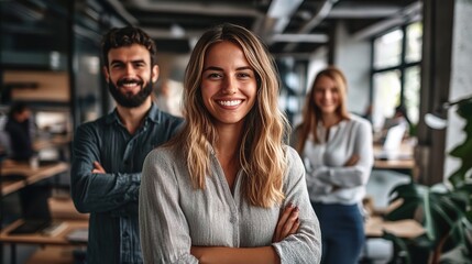 Canvas Print - Smiling Team in Modern Office Setting