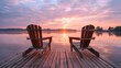 © MahmudulHassan - Two wooden deck chairs on the lake at sunset