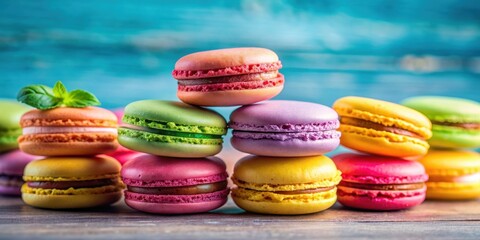 Elegant and colorful macaron dessert photography with vibrant compositions and styling, macaron, dessert, food