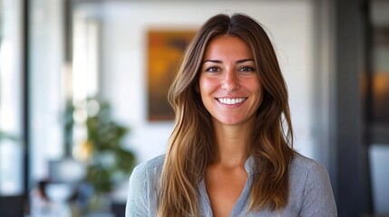 Poster - Confident Young Woman Smiling in Modern Office