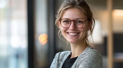 Wall Mural - Smiling Woman in Modern Office Environment