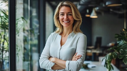 Wall Mural - Confident Businesswoman in Modern Office Setting