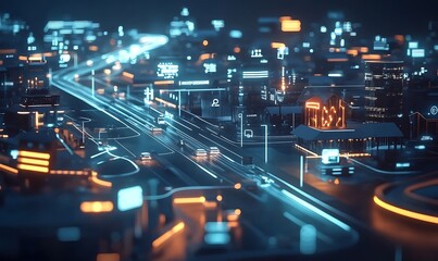 Aufkleber - Futuristic Landscape with 5G Network Powering Autonomous Vehicles and Smart Homes