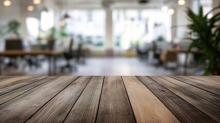 Sticker - Wooden Table in Modern Office Space Background