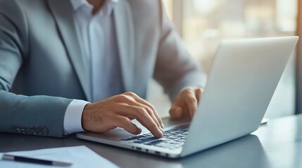 Sticker - Professional Businessman Using Laptop in Modern Office