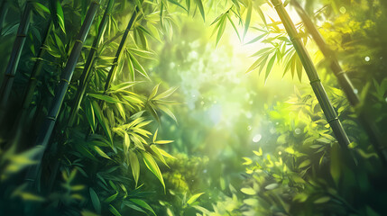 A peaceful bamboo grove is showcased through glow hud, with a nature icon and a subtly blurred forest environment. Bamboo Forest. Illustration