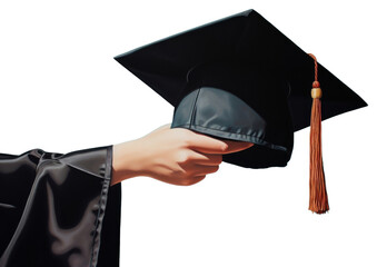 Poster - PNG Hand holding graduation cap intelligence mortarboard achievement.