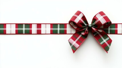 Poster - A red and green ribbon with a bow is placed on a white background