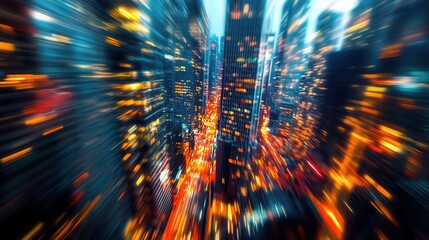 Sticker - Vibrant Cityscape with Night Lights and Motion Blur