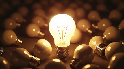 Poster - Bright Idea Among Many Light Bulbs