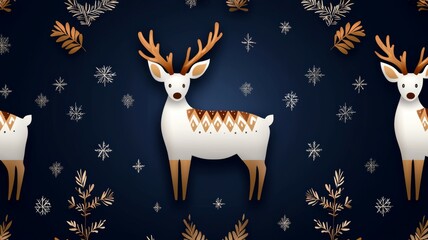 Poster - A blue background with a white deer with brown spots on its back