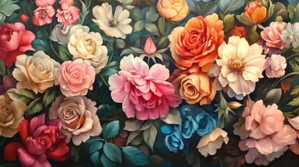 Canvas Print - A Bouquet of Colorful Roses