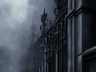 Sticker - A gate with a foggy mist surrounding it