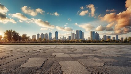 Wall Mural - road city skyline outdoor landscape blue sky