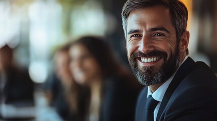 Canvas Print - Professional Man Smiling at Workplace Gathering