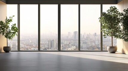 Poster - Modern Interior with City View Through Large Windows