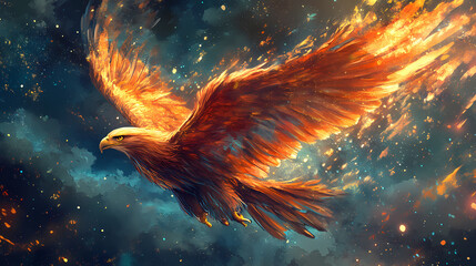 Fantasy illustration of a wild eagle bird. digital art style wallpaper background. Kinetic Art. Illustration