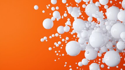 Wall Mural - Abstract Orange Background with White Spheres and Bubbles