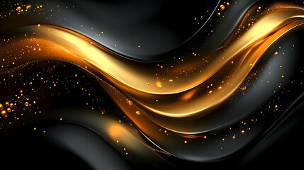 Sticker - Abstract Gold and Black Waves with Glowing Particles