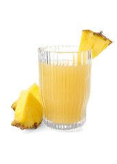 Poster - Glass with pineapple juice and pieces of fresh fruit isolated on white