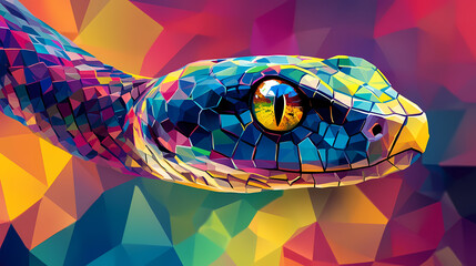 Wall Mural - Snake animal abstract wallpaper. contrast background serpent in vivid colors generative ai. Low Poly Art. Illustration