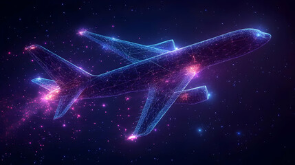 Poster - Airplane in a Starry Sky, Digital Art, Abstract, Night, Flight