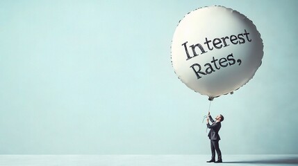 Canvas Print - Businessman Holding Balloon with Interest Rates Message