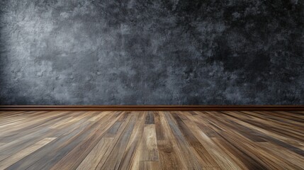 Wall Mural - Empty room with textured gray wall and wooden floor.