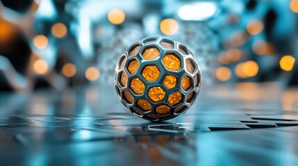 Wall Mural - Abstract Metallic Sphere with Honeycomb Pattern and Glow