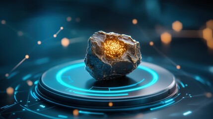 Glowing Mineral on Futuristic Display Platform