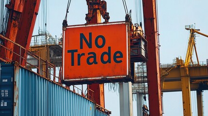 Canvas Print - No Trade Warning Sign at Shipping Dock