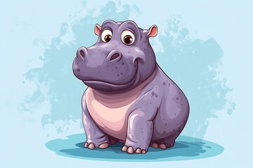 happy cute cartoon animal hippopotamus isolated on blue background