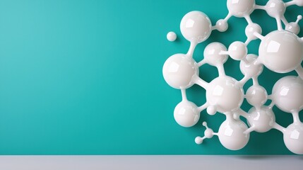 Wall Mural - Abstract 3D White Molecular Structure on Turquoise Background