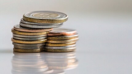 Wall Mural - Stacked Coins with Reflective Surface