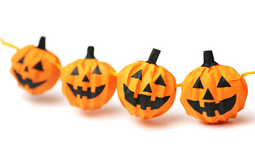 halloween paper pumpkin garland isolated on white background