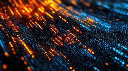 Abstract Digital Data Flow Background with Blue and Orange Lights