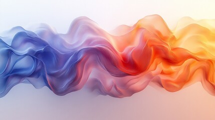 Wall Mural - Abstract flowing blue and orange gradient, wavy smoke or fluid, on white background.