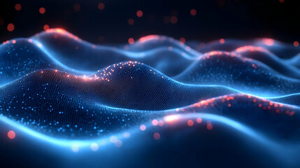 Sticker - Abstract Blue and Red Waves with Glowing Particles