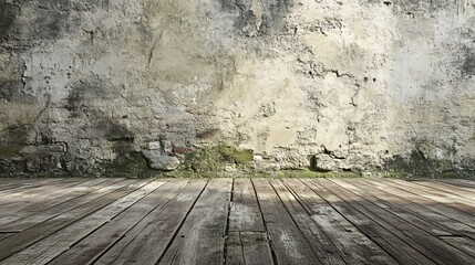 Wall Mural - Rustic wooden floor with an old weathered wall.