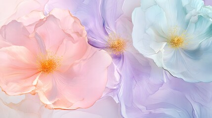 A gentle pastel flower design created with alcohol ink art on an elegant wallpaper background