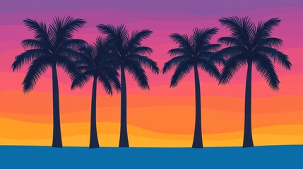 Wall Mural - Tropical Sunset Palm Tree Silhouette   Summer Beach Scene