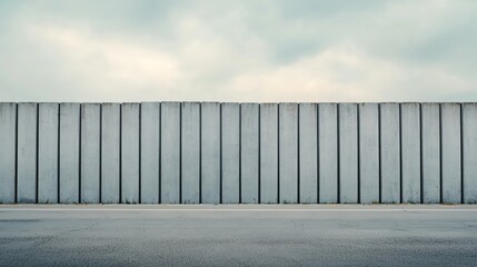 A border fence splitting two industrial districts, one side active, the other quiet, overcast skies, dramatic highangle