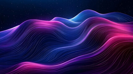 Canvas Print - Abstract Neon Lines in a Wavy Pattern, Digital Art with Cosmic Background